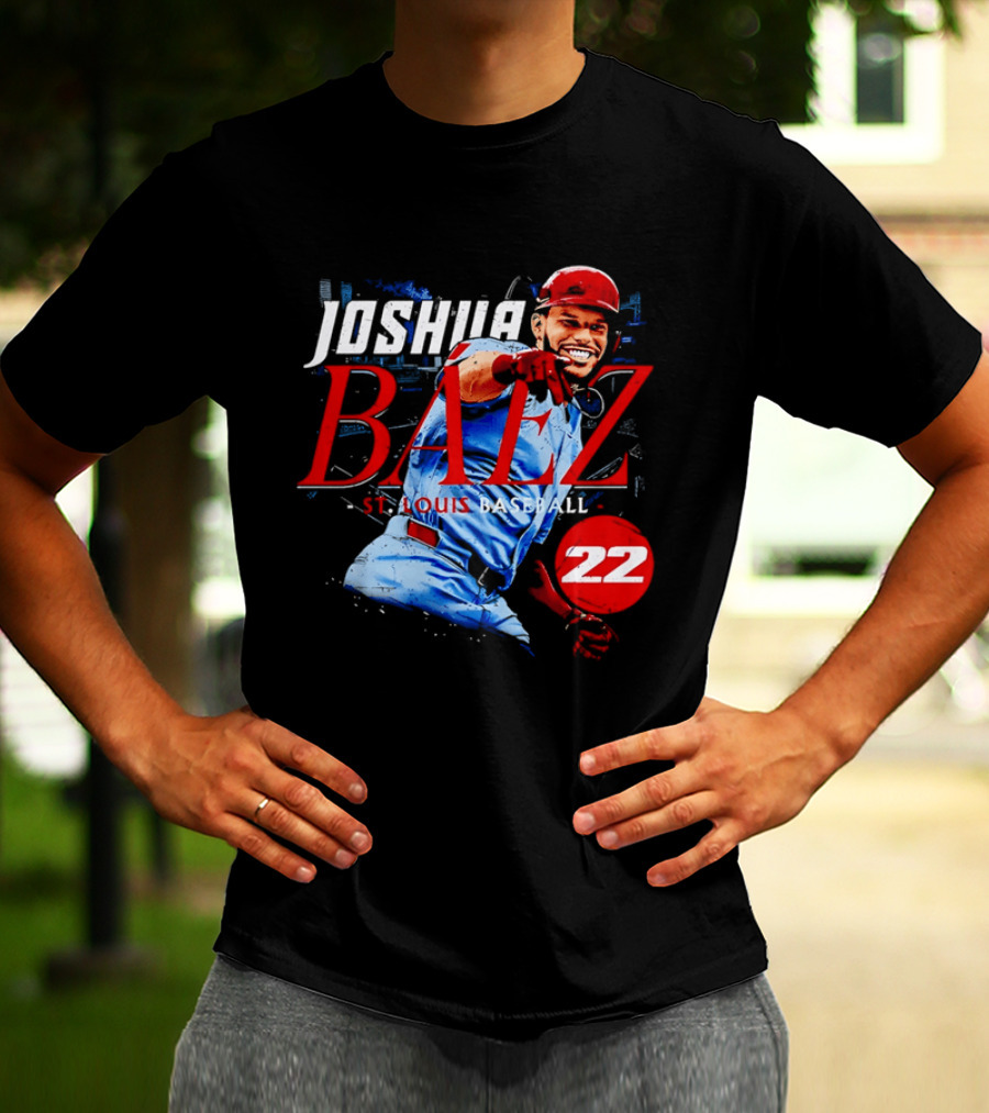 Joshua Baez 22 St Louis Baseball Red Helmet Distressed Photo T-Shirt
