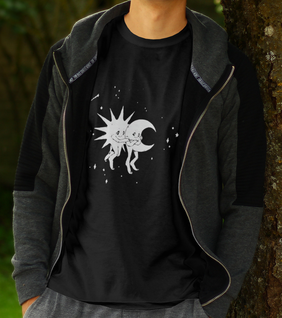 Steady Hands Sun Moon Black White Stars Walking T-Shirt
