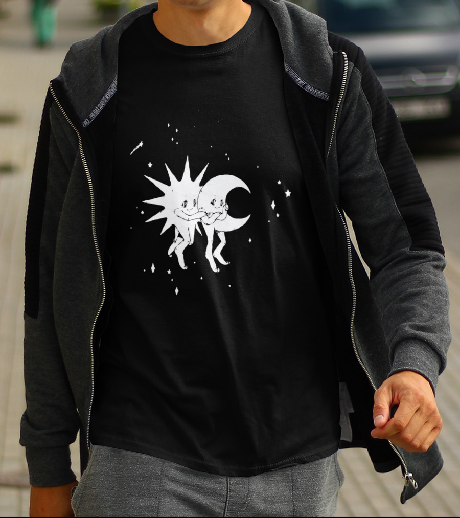 Steady Hands Sun Moon Black White Stars Walking T-Shirt