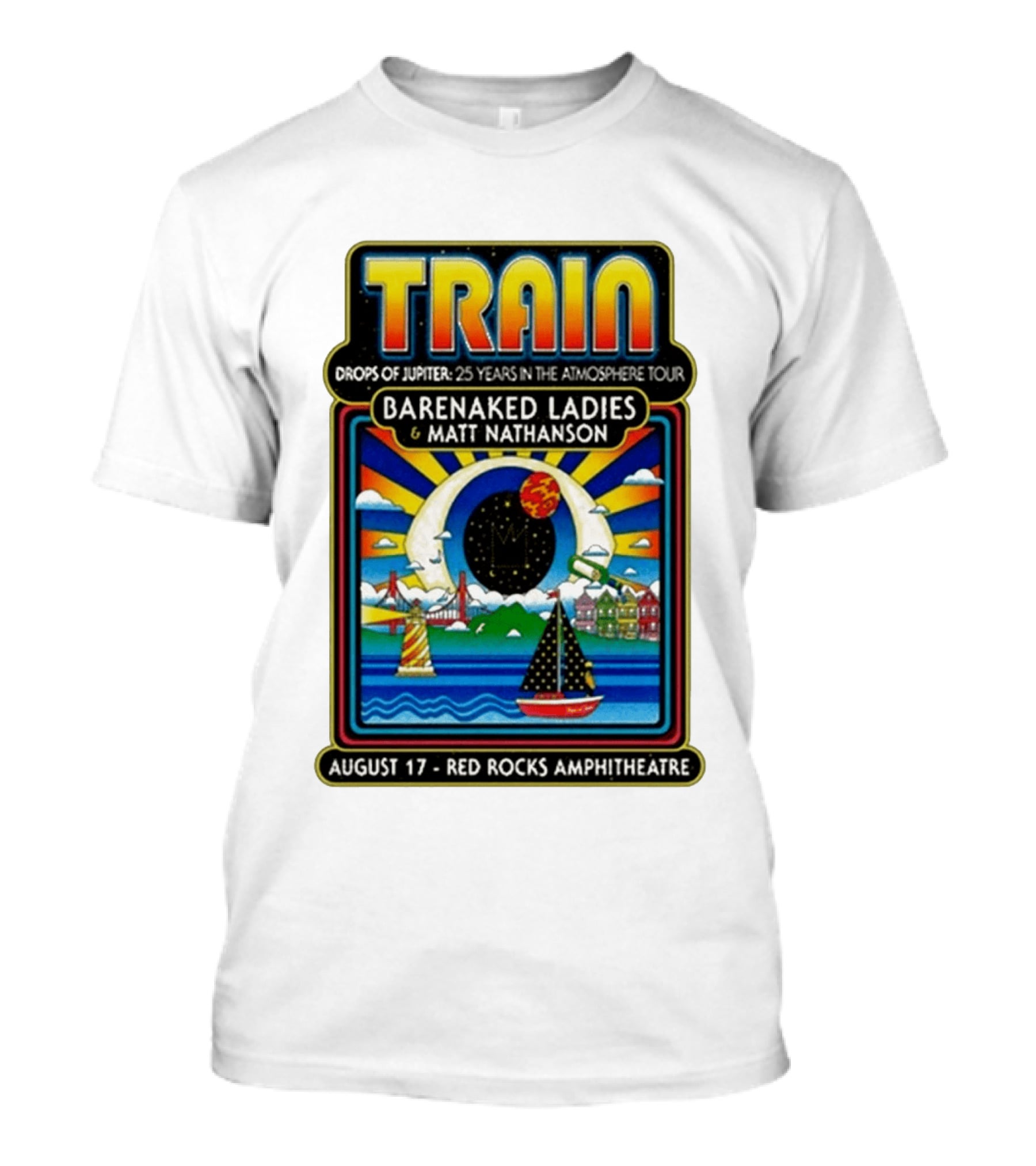 Train Drops Of Jupiter 25 Years In The Atmosphere Tour Barenaked Ladies Matt Nathanson August 17 Red Rocks Amphitheatre T-Shirt
