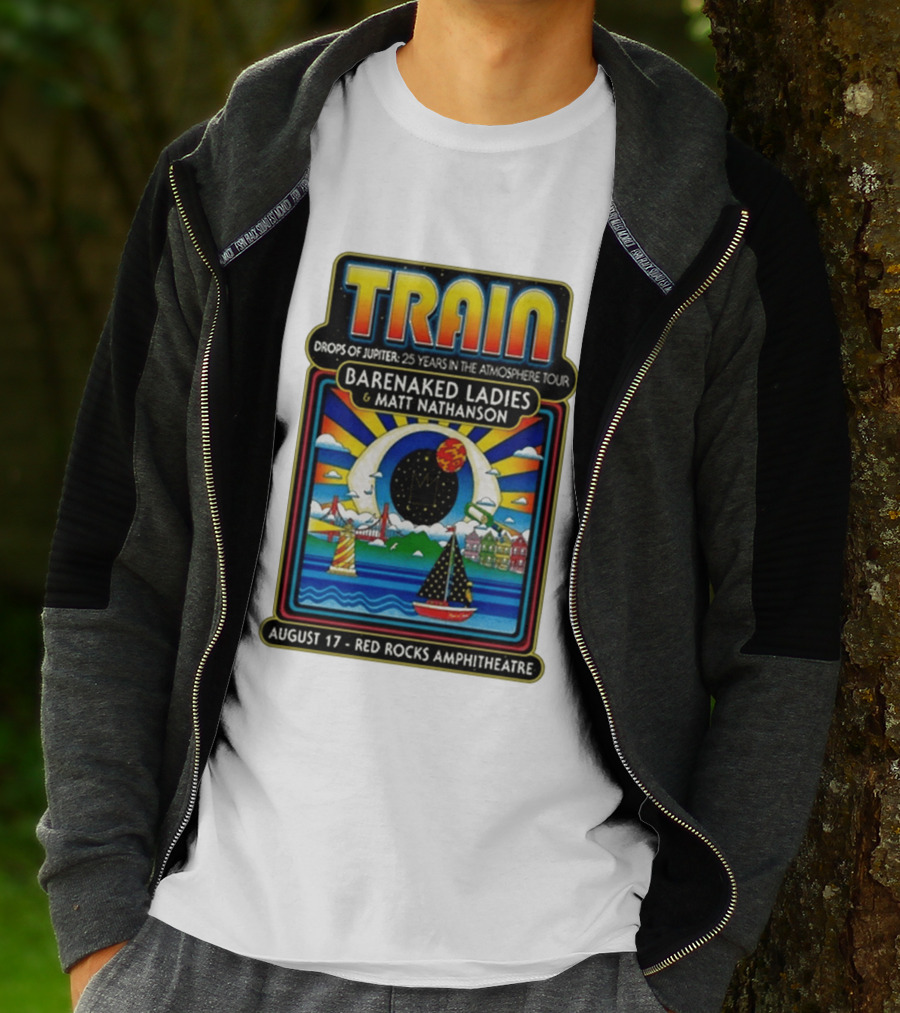 Train Drops Of Jupiter 25 Years In The Atmosphere Tour Barenaked Ladies Matt Nathanson August 17 Red Rocks Amphitheatre T-Shirt