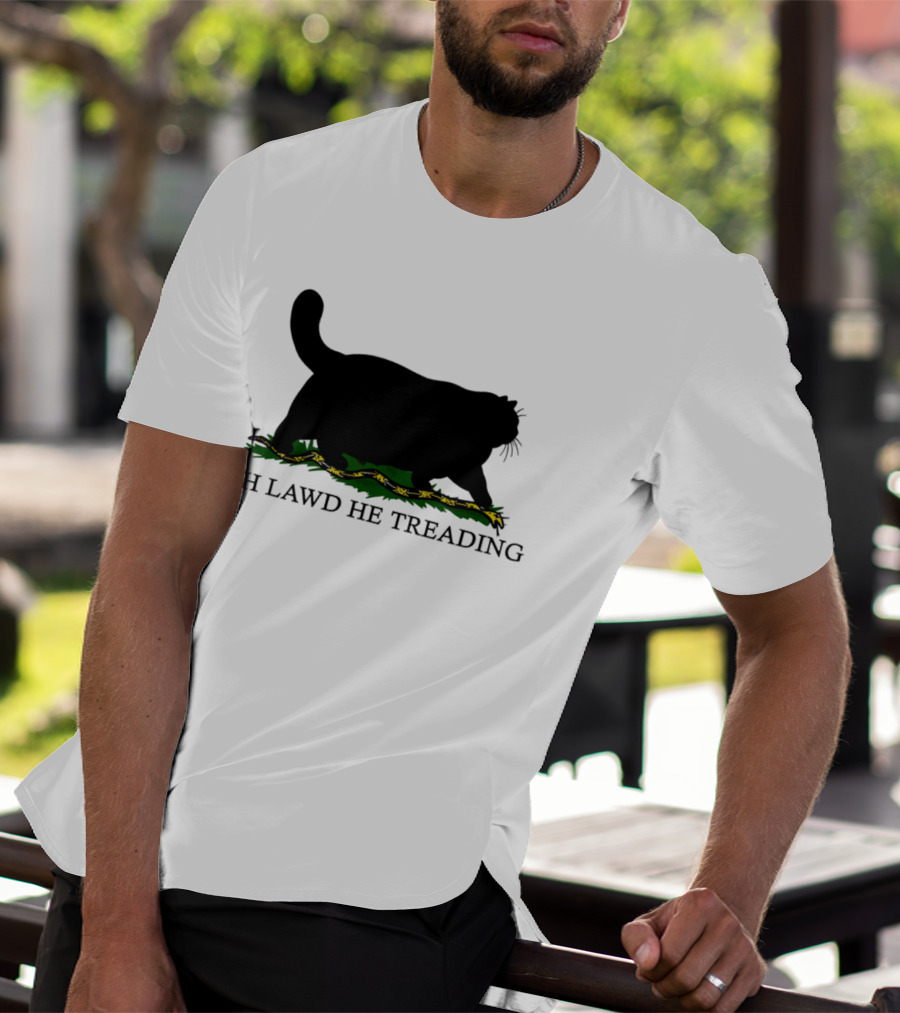 Oh Lawd He Treading Cat Silhouette With Snake And Grass T-Shirt
