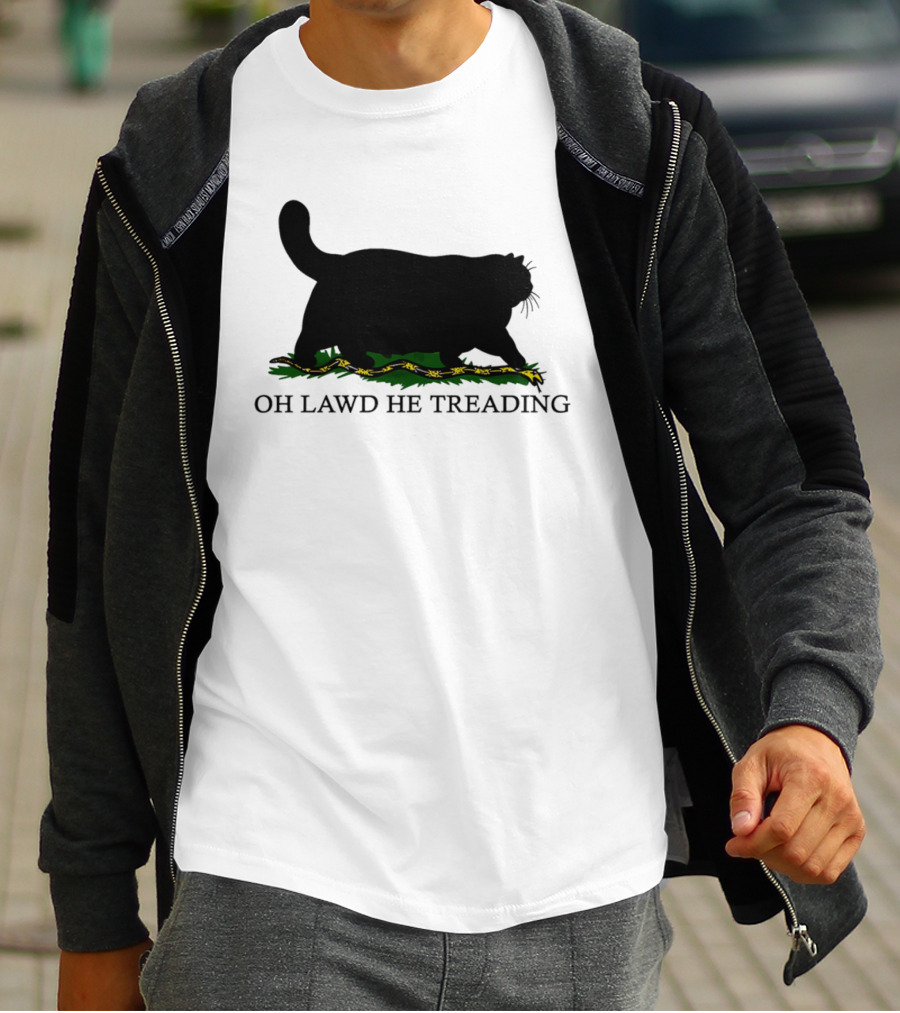 Oh Lawd He Treading Cat Silhouette With Snake And Grass T-Shirt