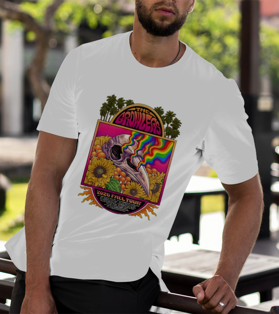 The Growlers 2026 Fall Tour Skull And Sunflower Psychedelic West Coast Dates Santa Cruz To Los Angeles T-Shirt
