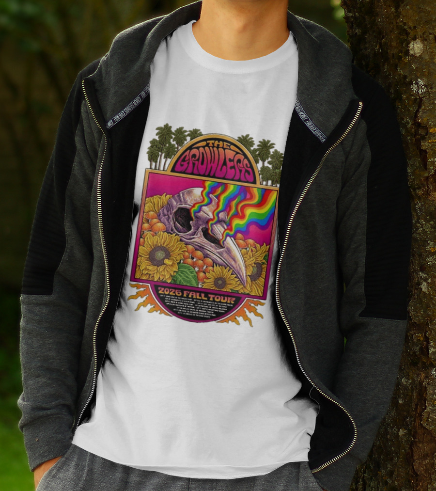 The Growlers 2026 Fall Tour Skull And Sunflower Psychedelic West Coast Dates Santa Cruz To Los Angeles T-Shirt