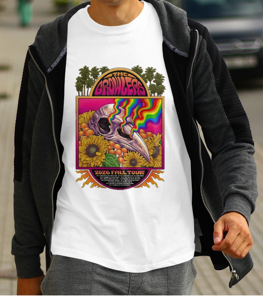 The Growlers 2026 Fall Tour Skull And Sunflower Psychedelic West Coast Dates Santa Cruz To Los Angeles T-Shirt