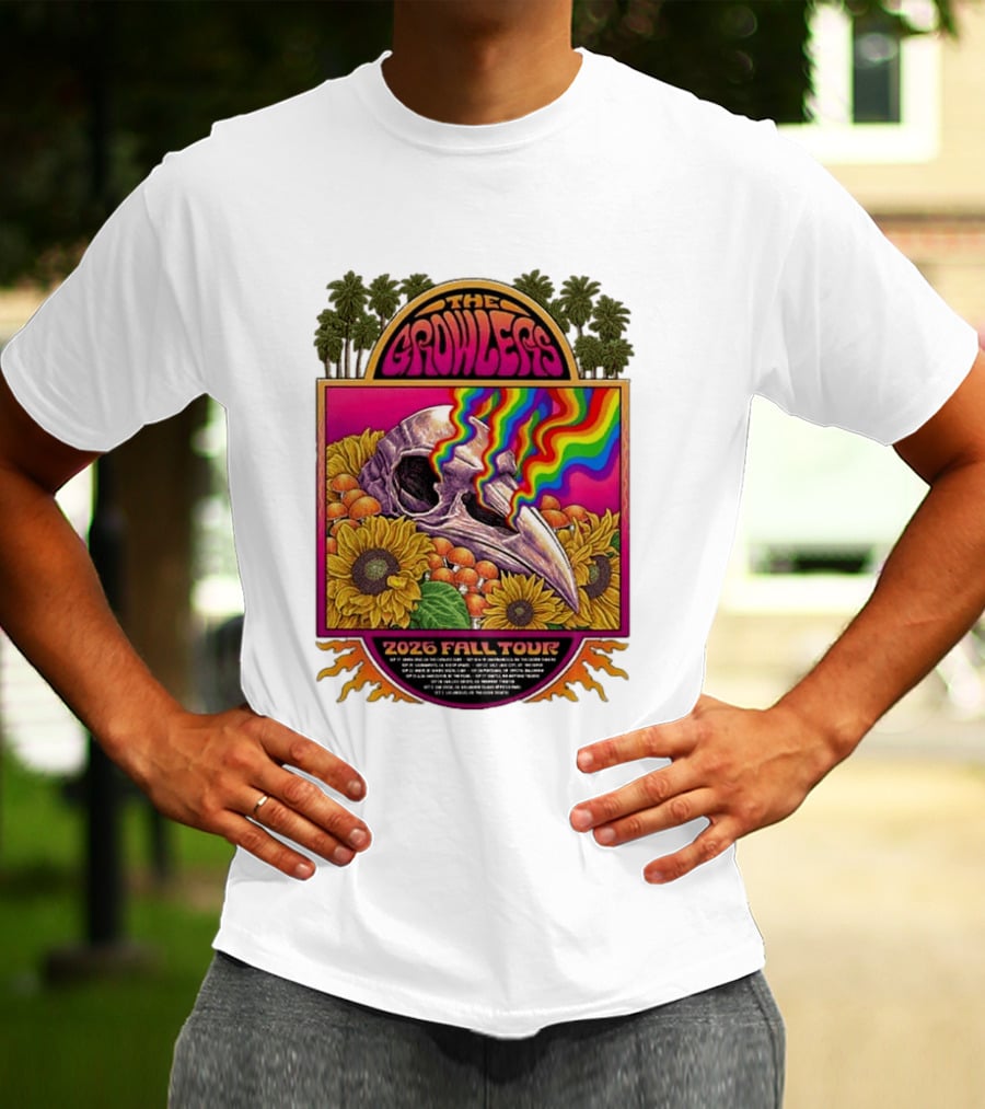 The Growlers 2026 Fall Tour Skull And Sunflower Psychedelic West Coast Dates Santa Cruz To Los Angeles T-Shirt