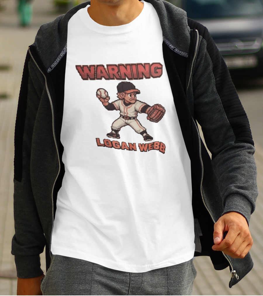 Warning Logan Webb 8 Bit Baseball T-Shirt