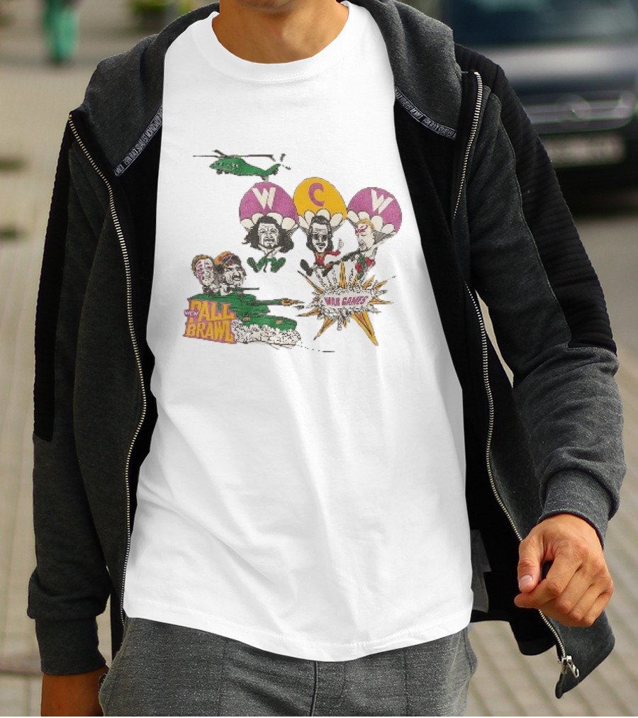 WCW Fall Brawl War Games Helicopter Cartoon Characters Explosion T-Shirt