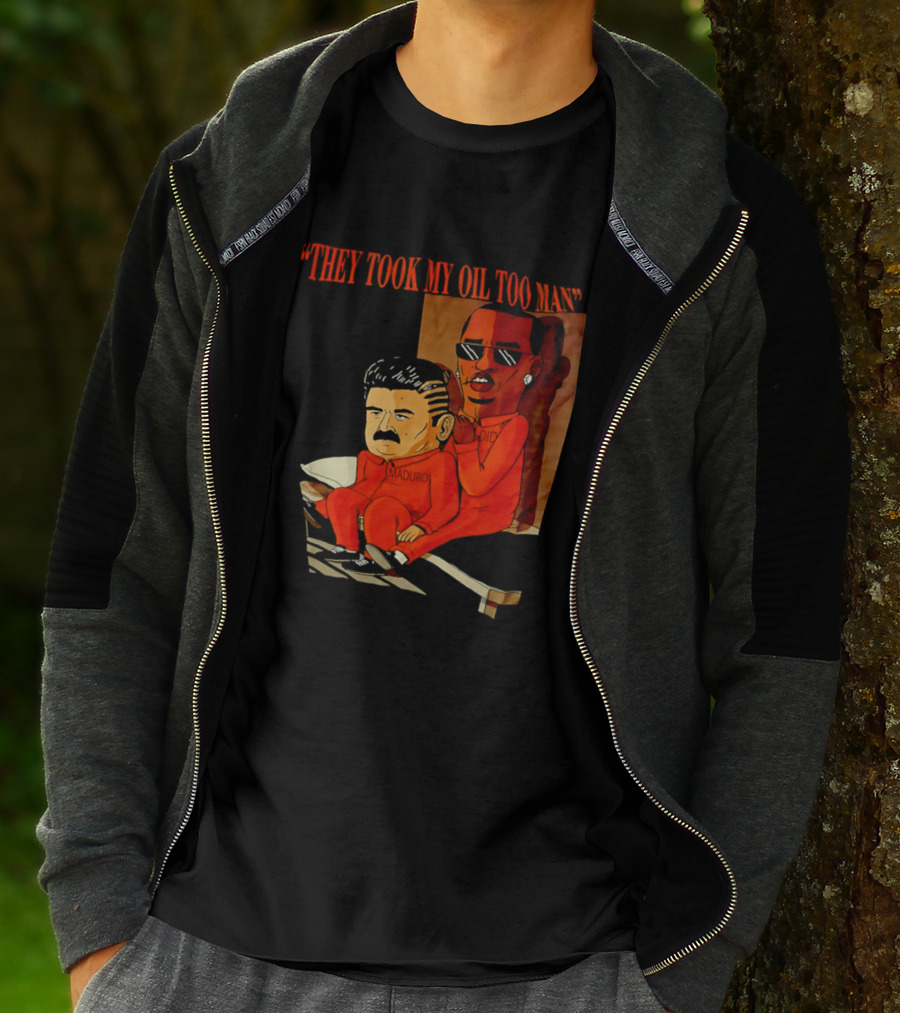 They Took My Oil Too Man' Sitting Cartoon Characters In Prison Uniforms T-Shirt
