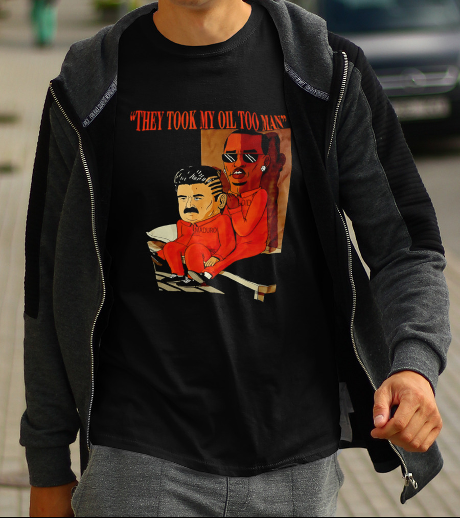 They Took My Oil Too Man' Sitting Cartoon Characters In Prison Uniforms T-Shirt