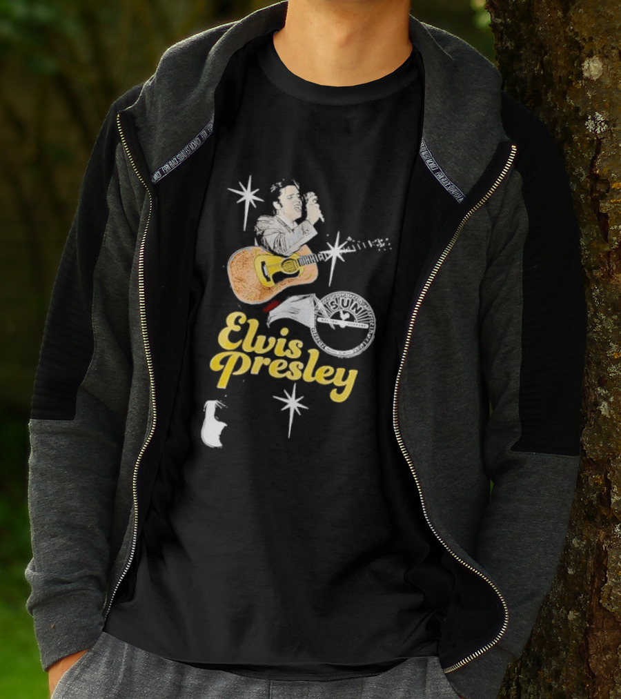 Sun Record Company Elvis Presley Playing Acoustic Guitar Starbursts T-Shirt