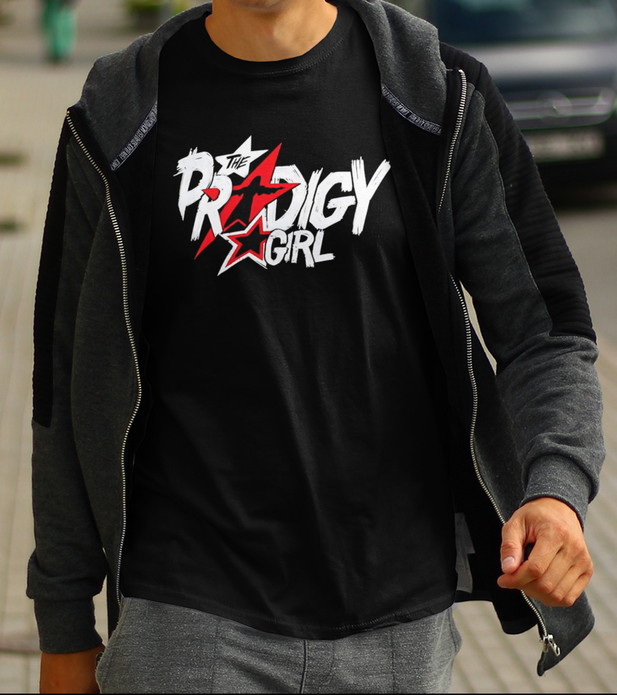 The Prodigy Girl Red White Stars Distressed Brush Lettering T-Shirt