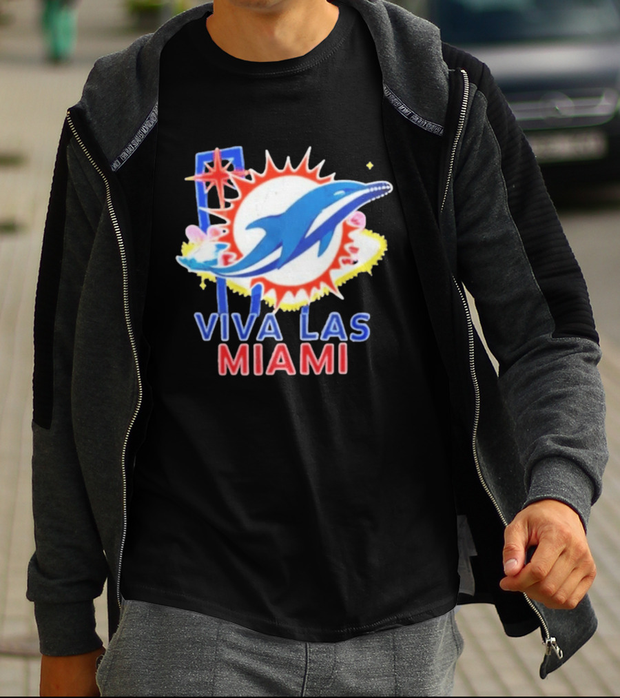 Viva Las Miami Dolphin Neon Sign And Sunburst T-Shirt