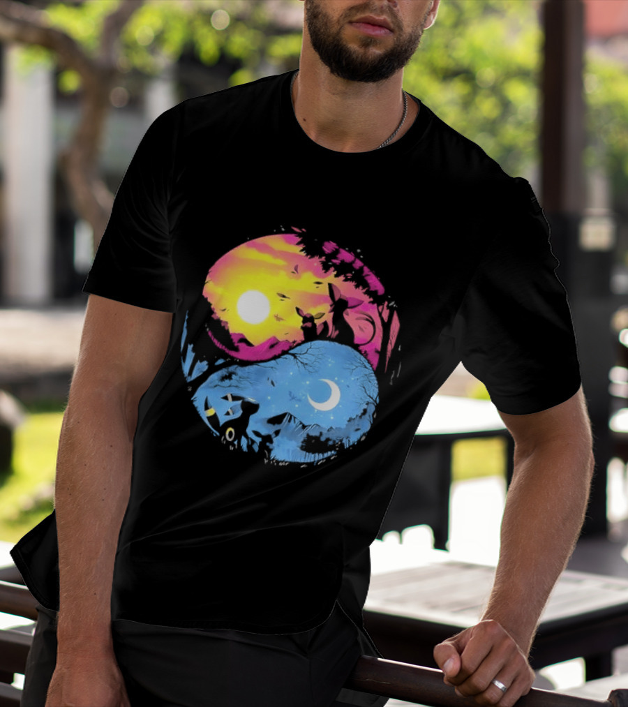 Yin Yang Espeon Umbreon Day Night Sunset Crescent Moon Harmony T-Shirt