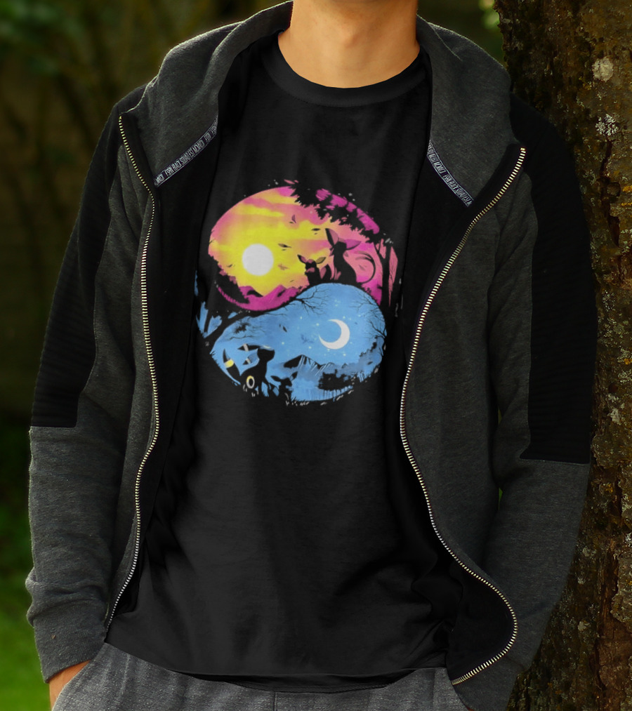 Yin Yang Espeon Umbreon Day Night Sunset Crescent Moon Harmony T-Shirt