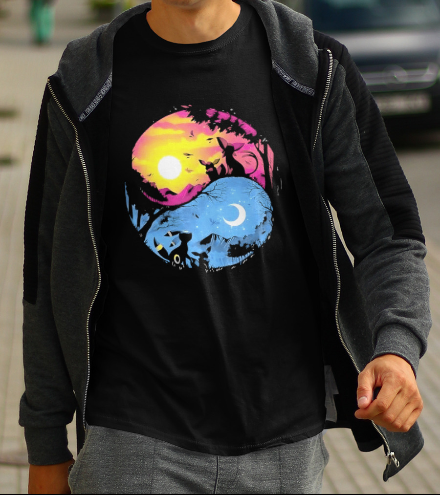 Yin Yang Espeon Umbreon Day Night Sunset Crescent Moon Harmony T-Shirt