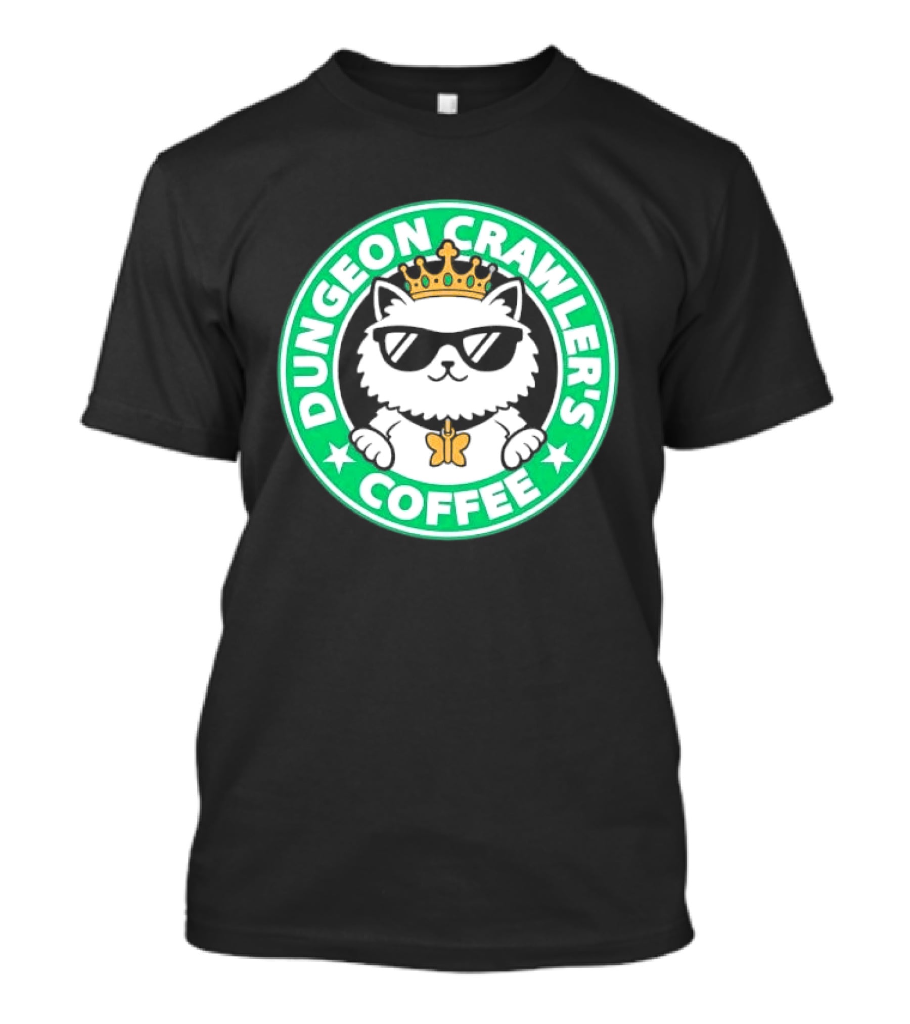 Dungeon Crawlers Coffee White Cat Crown Sunglasses T-Shirt