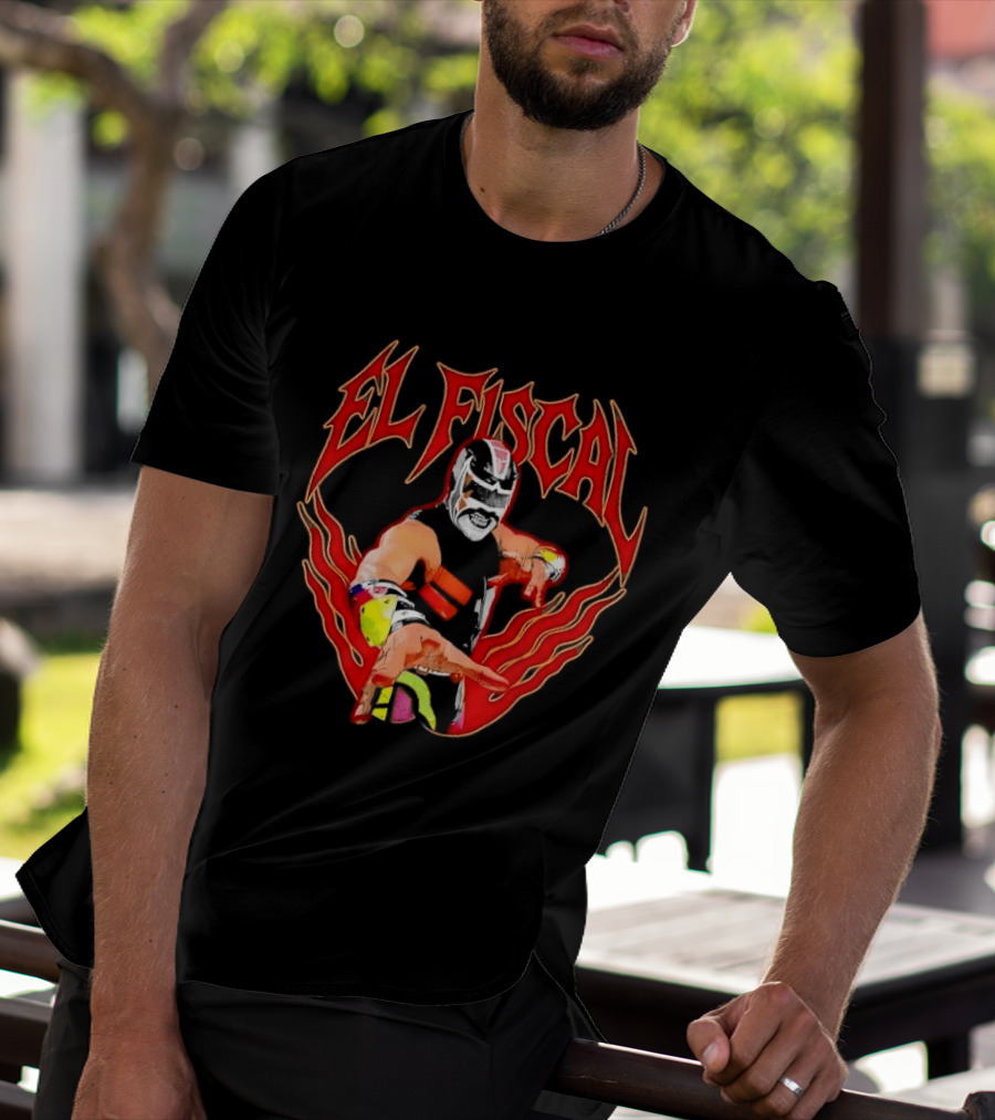 El Fiscal Masked Luchador Wrestler With Flame Hand Frame T-Shirt