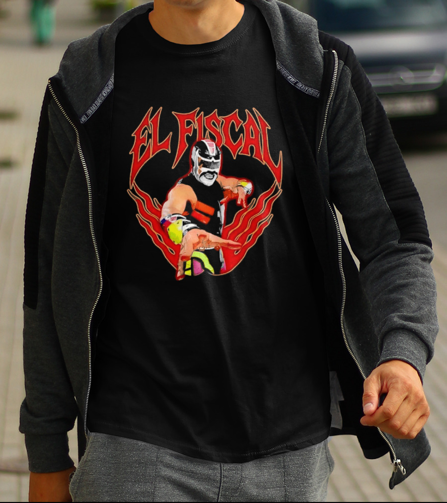 El Fiscal Masked Luchador Wrestler With Flame Hand Frame T-Shirt