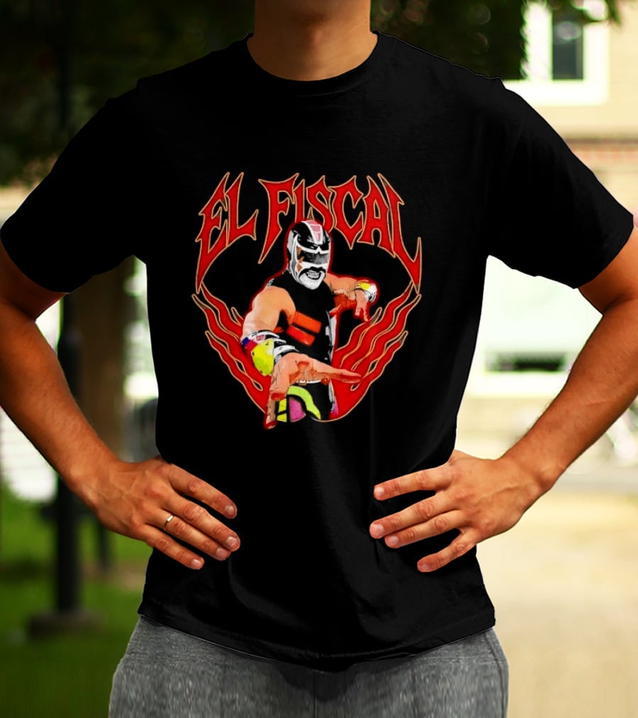 El Fiscal Masked Luchador Wrestler With Flame Hand Frame T-Shirt