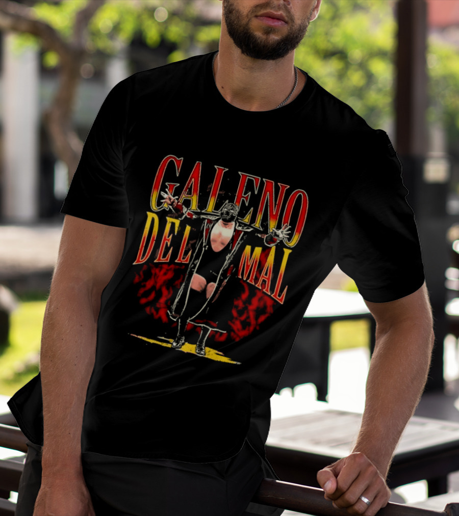 Galeno Del Mal Masked Wrestler Fiery Red Outstretched Arms T-Shirt