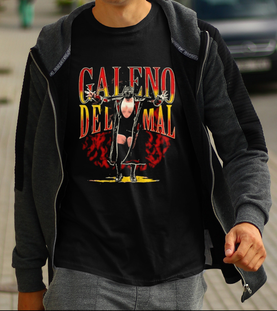 Galeno Del Mal Masked Wrestler Fiery Red Outstretched Arms T-Shirt