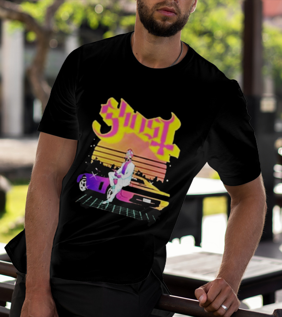Ghost Miami Vice Retro Sunset Car Scene T-Shirt
