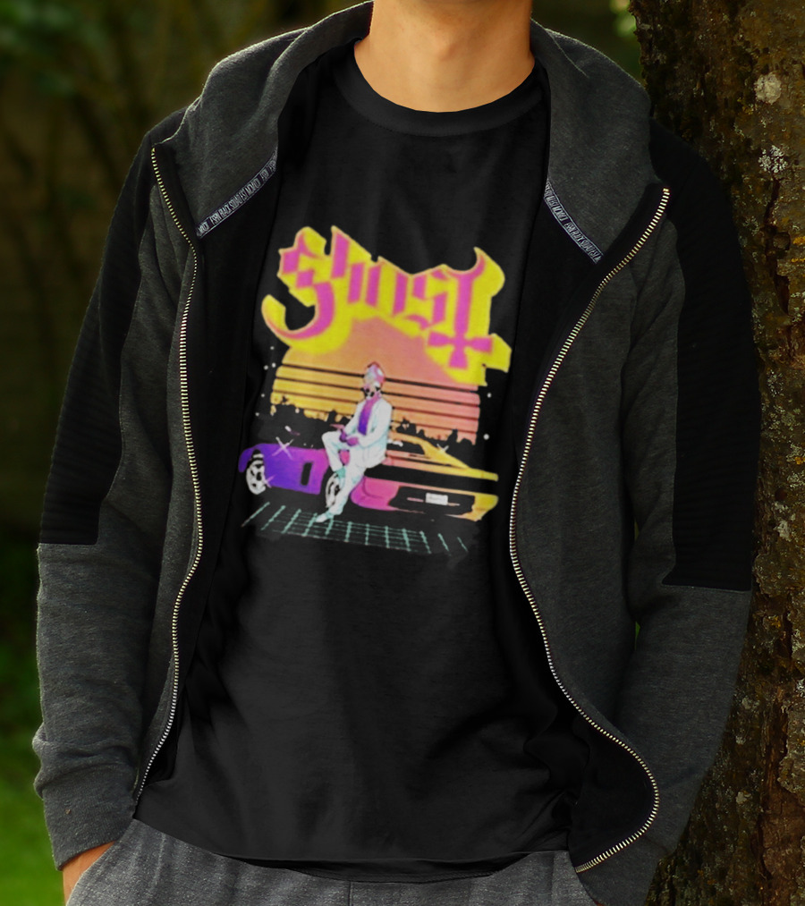 Ghost Miami Vice Retro Sunset Car Scene T-Shirt