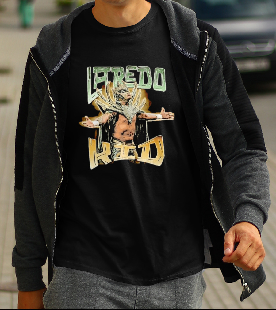 Laredo Kid Masked Luchador Arms Outstretched Distressed Luchador Champion T-Shirt