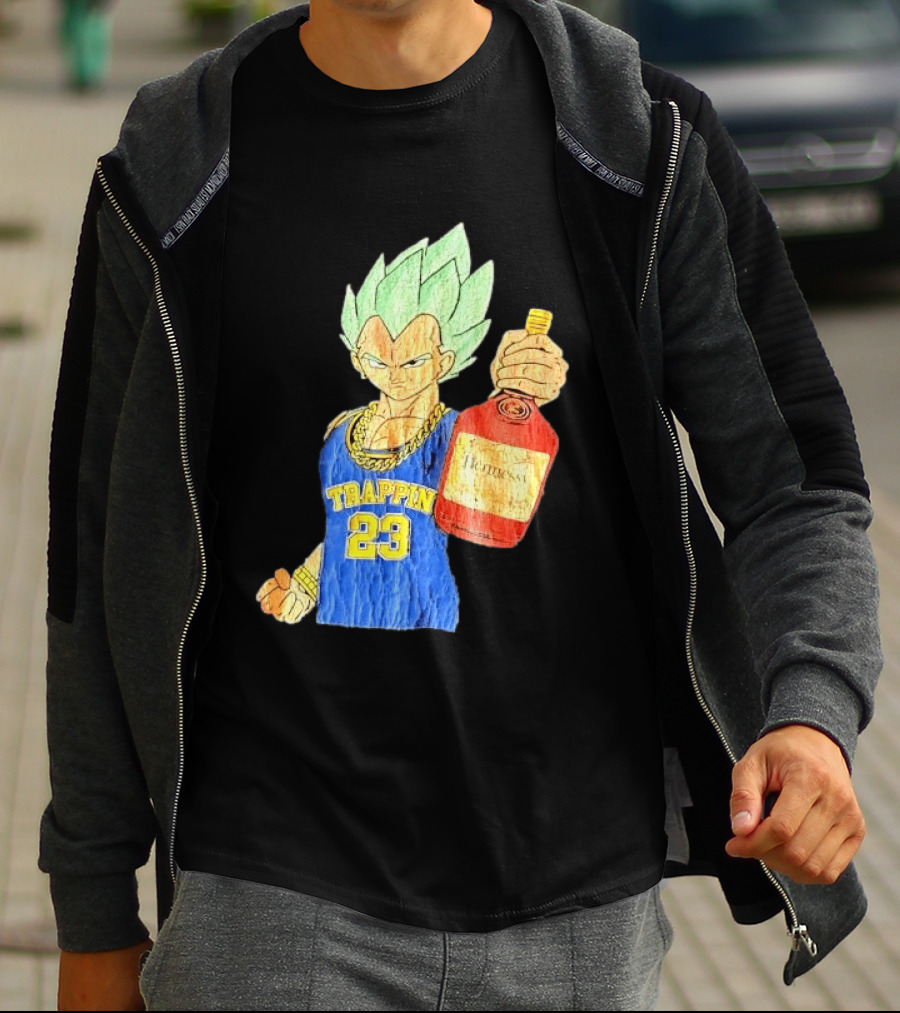 Hennessy Trappin 23 Anime Warrior Graphic Holding Bottle T-Shirt