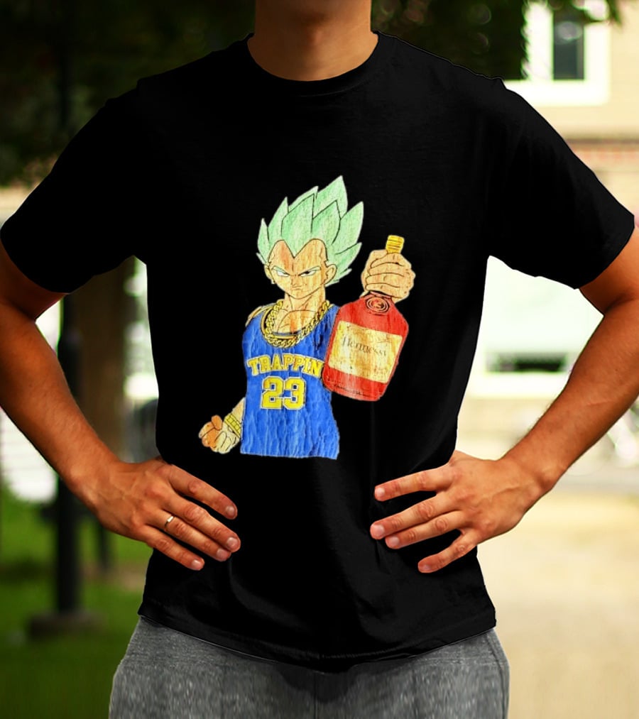 Hennessy Trappin 23 Anime Warrior Graphic Holding Bottle T-Shirt