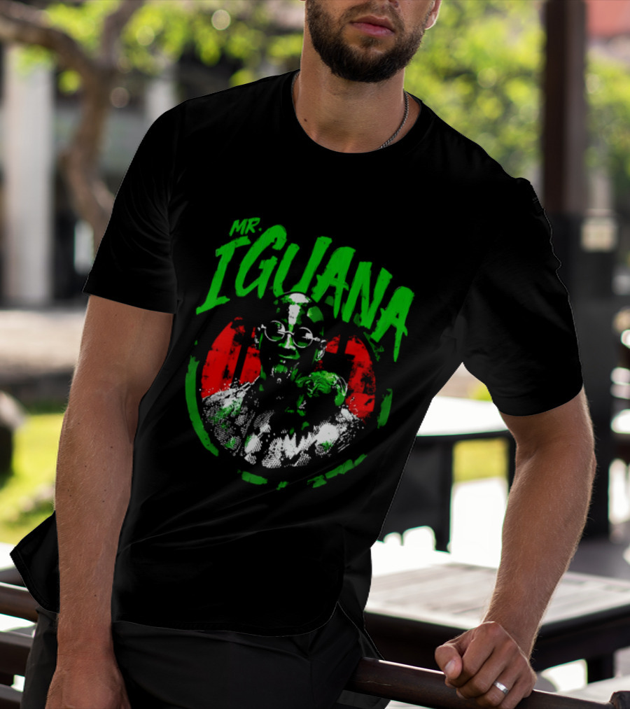Mr Iguana Man Round Sunglasses Lizard Red Distressed Bootleg T-Shirt