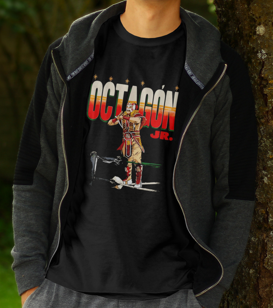 Octagon Jr Masked Lucha Libre Wrestler Ring Ropes Stars Distressed T-Shirt