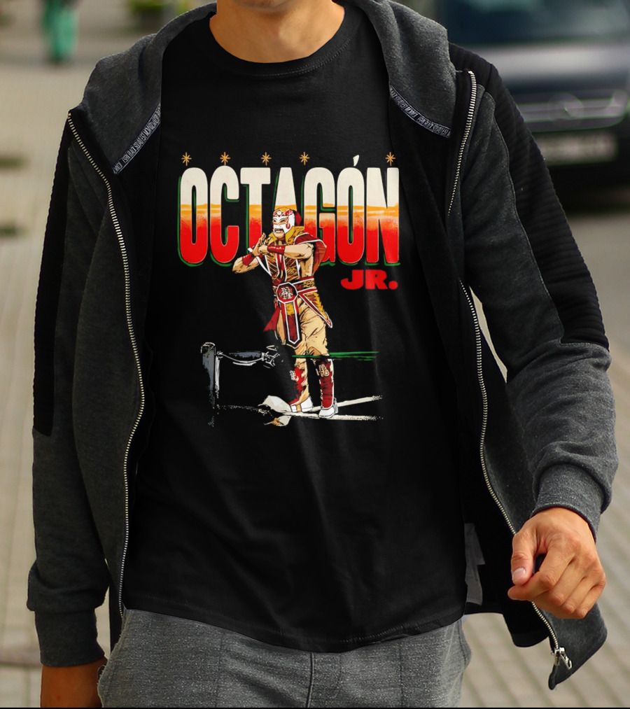 Octagon Jr Masked Lucha Libre Wrestler Ring Ropes Stars Distressed T-Shirt