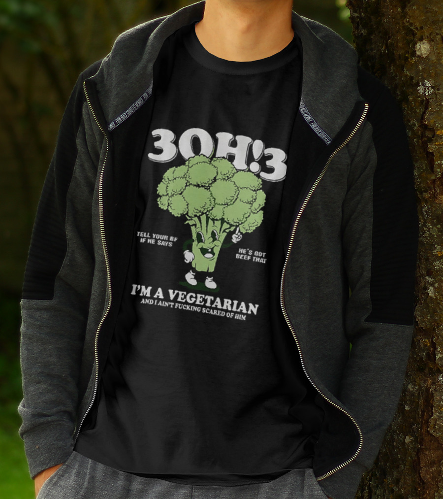 3Oh!3 I'm A Vegetarian Kill Yourself And I Ain't Scared Of Him Broccoli Cartoon T-Shirt