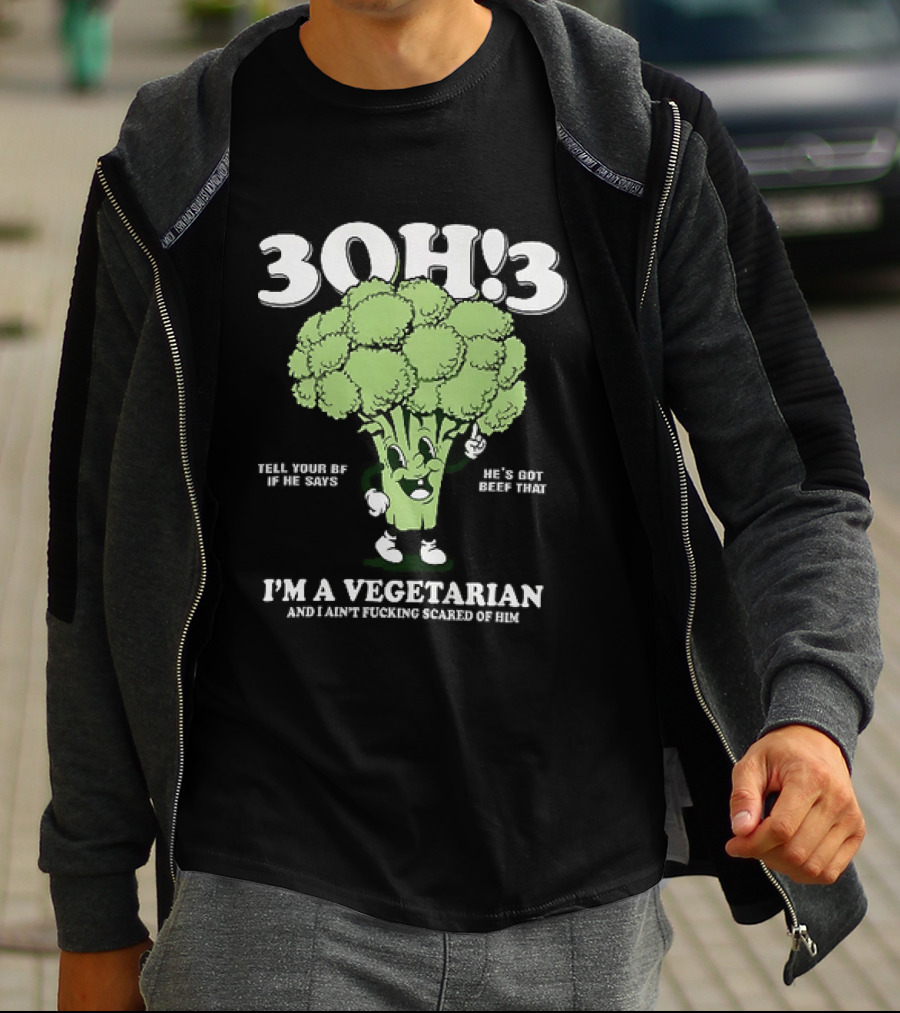 3Oh!3 I'm A Vegetarian Kill Yourself And I Ain't Scared Of Him Broccoli Cartoon T-Shirt