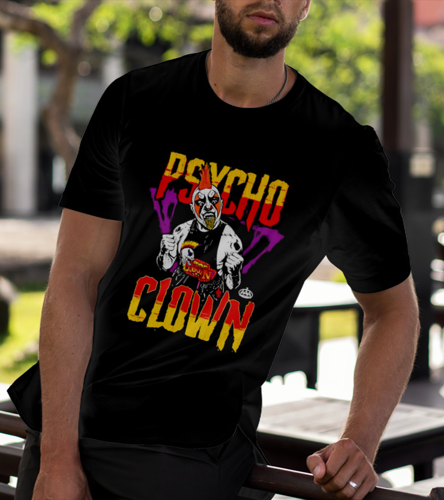 Psycho Clown Masked Luchador AAA Orange Mohawk Distressed T-Shirt