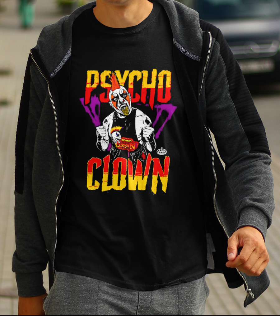 Psycho Clown Masked Luchador AAA Orange Mohawk Distressed T-Shirt