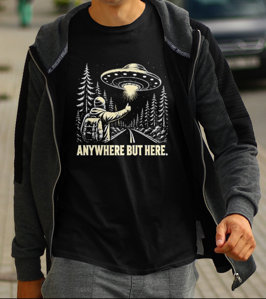 Anywhere But Here Hitchhiker UFO Forest Adventure T-Shirt