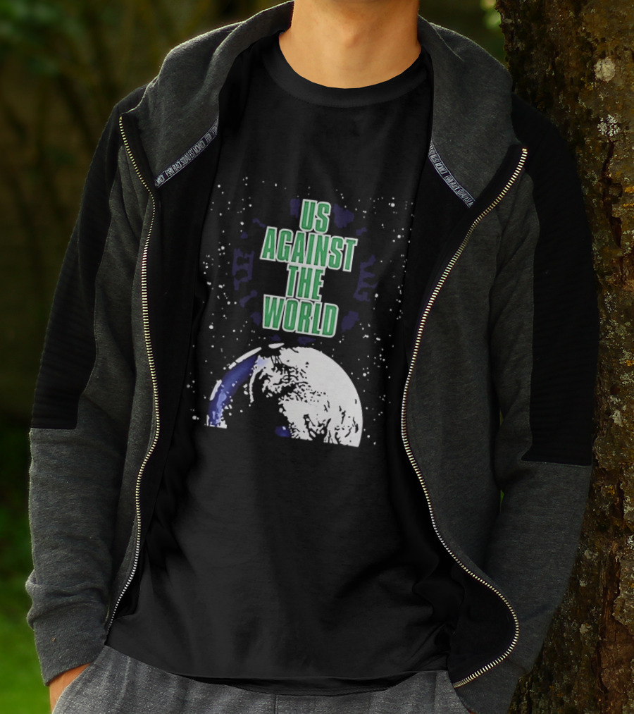 Boston Celtics Us Against The World Green Text Earth Motif T-Shirt
