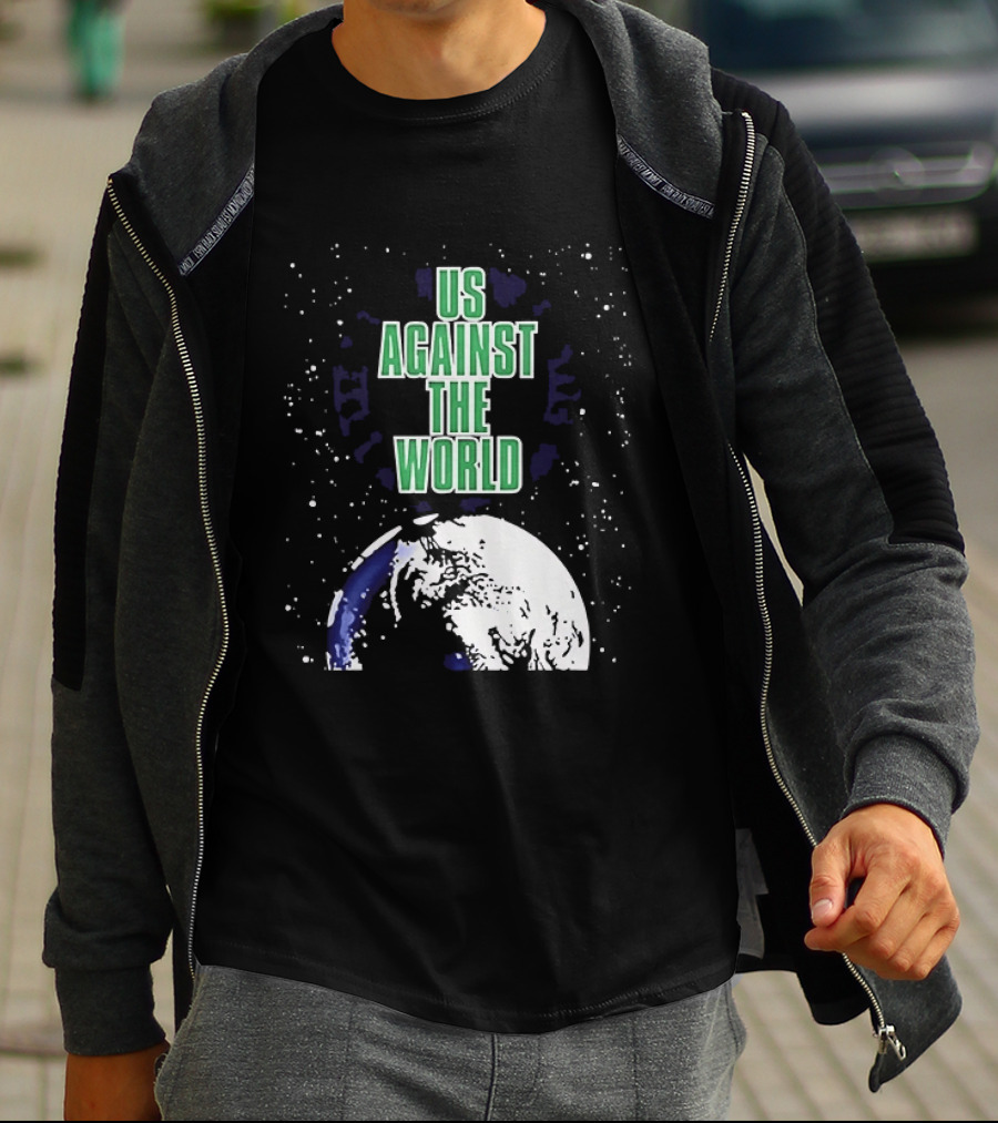 Boston Celtics Us Against The World Green Text Earth Motif T-Shirt