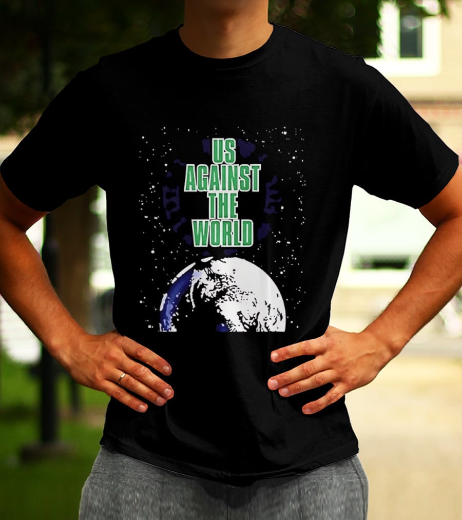 Boston Celtics Us Against The World Green Text Earth Motif T-Shirt