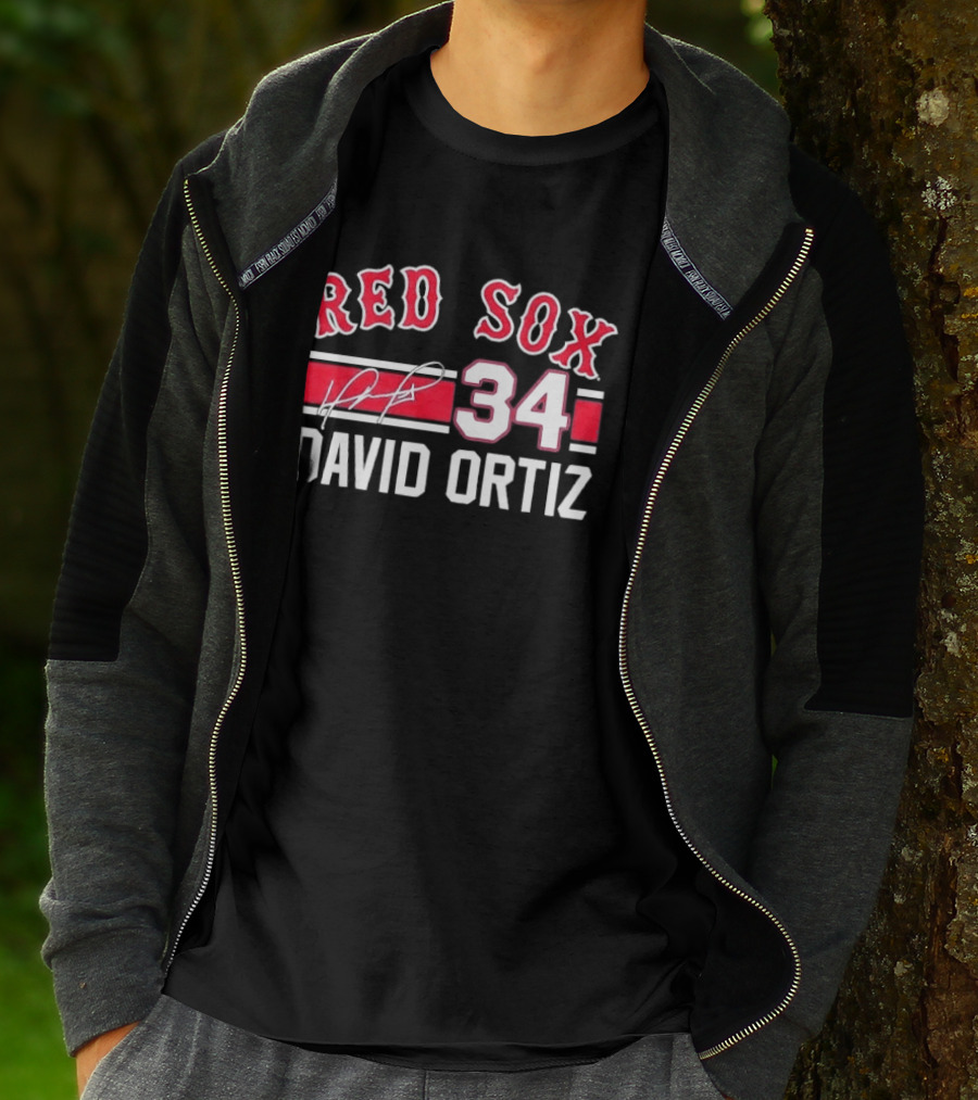 Red Sox MLB David Ortiz 34 White Stripes Distressed T-Shirt