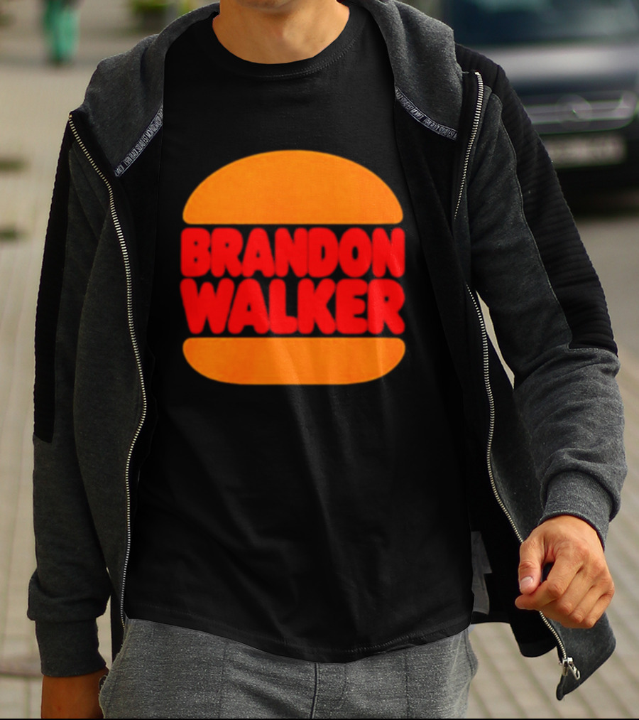 Brandon Walker Hamburger Bold Red Text Inside Orange Bun T-Shirt