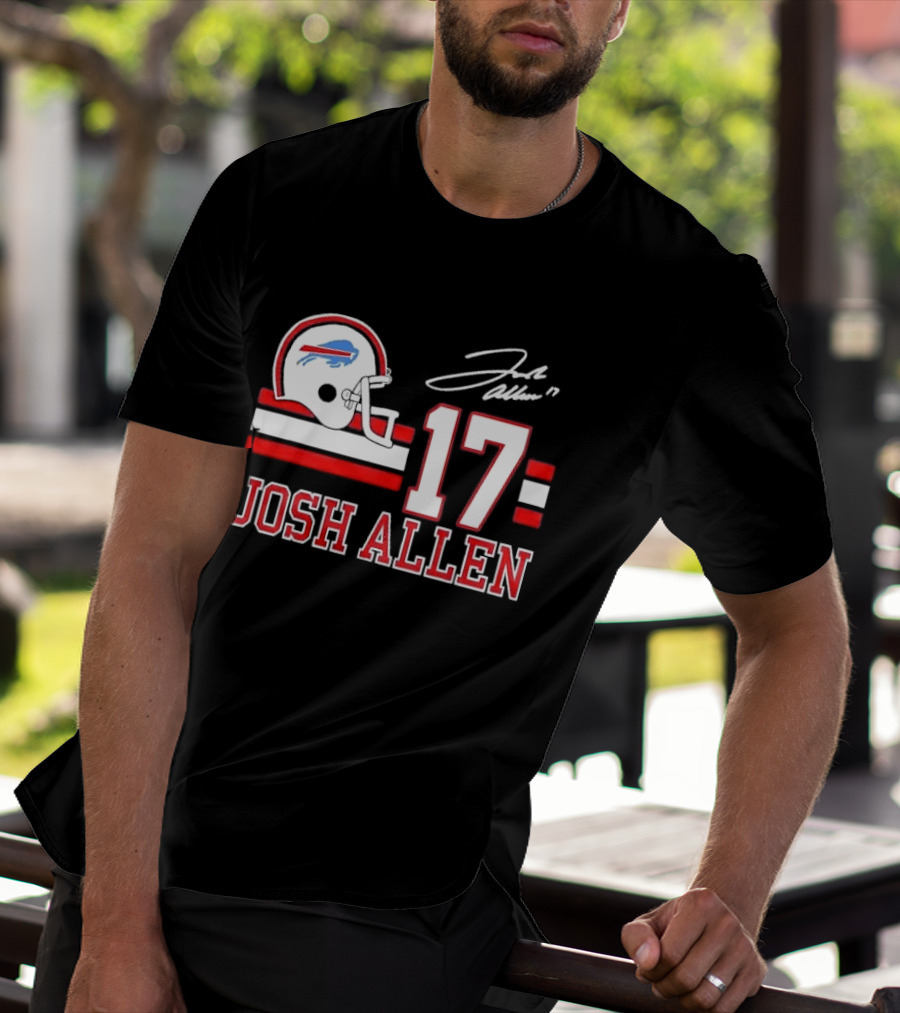 Josh Allen 17 Buffalo Bills Helmet Red Stripes Distressed T-Shirt