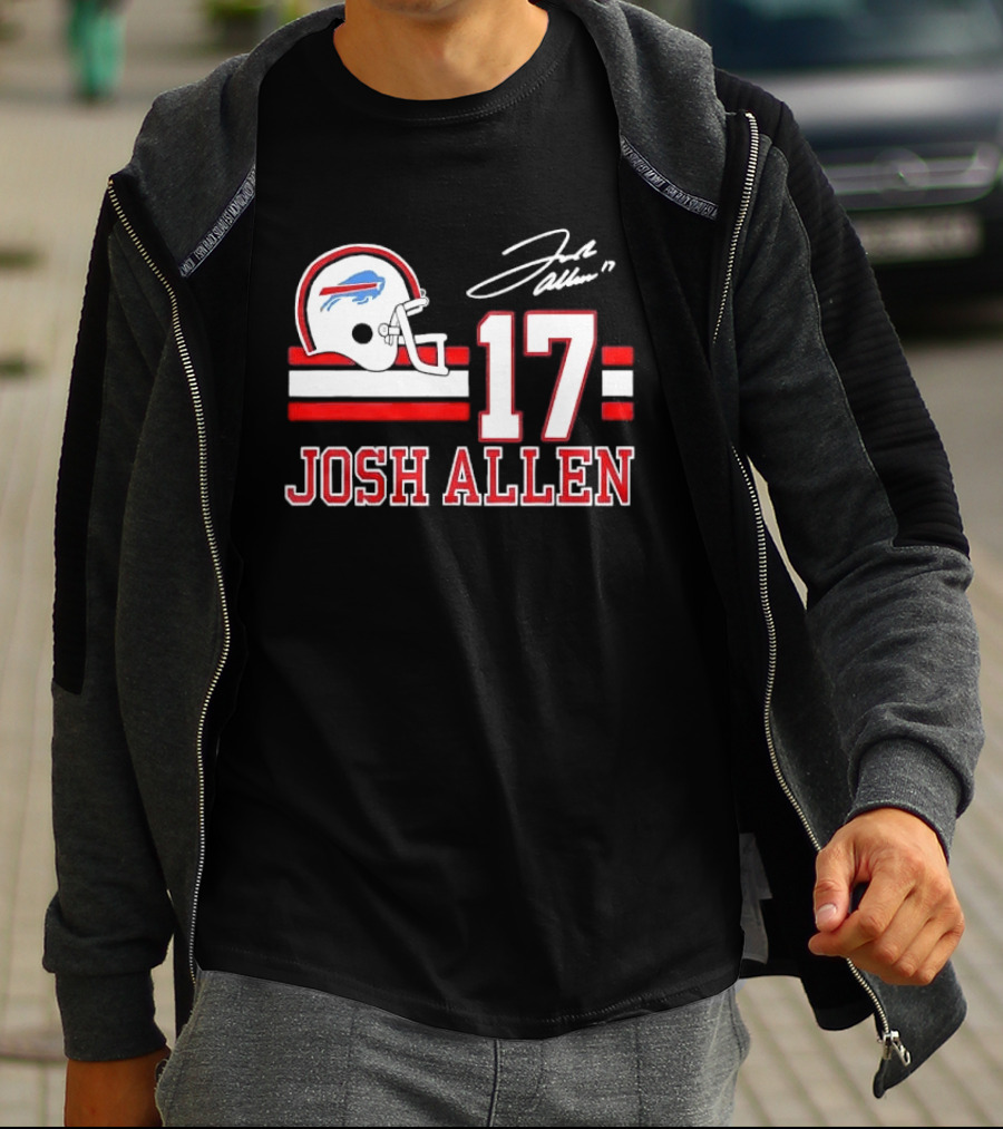 Josh Allen 17 Buffalo Bills Helmet Red Stripes Distressed T-Shirt