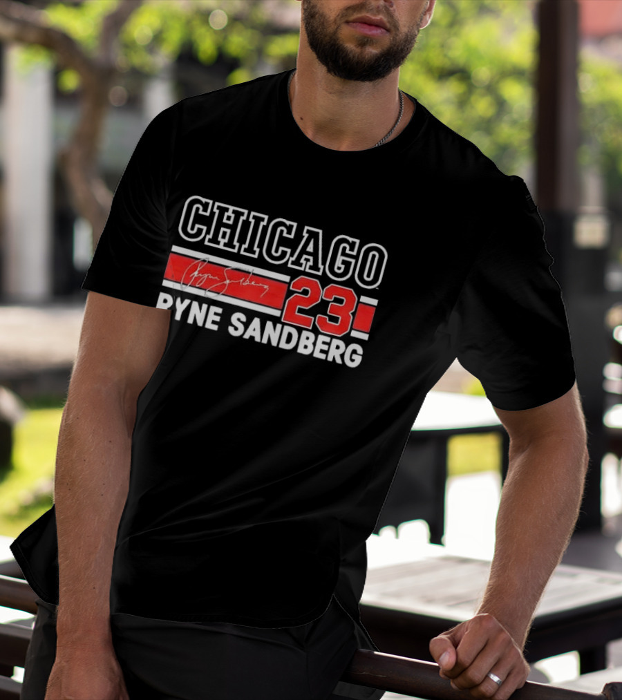 Chicago Cubs Ryne Sandberg 23 Red White Horizontal Stripes Distressed T-Shirt