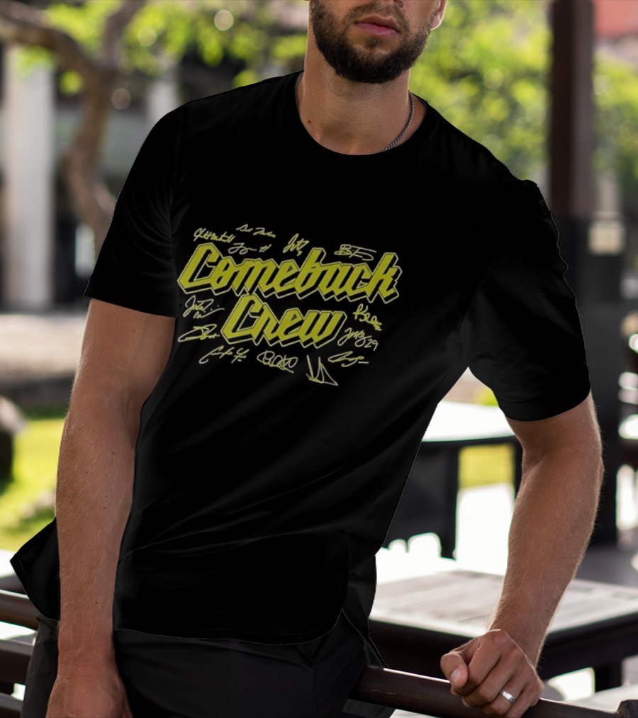 Comeback Crew Yellow 3D Lettering With Player Signatures Black T-Shirt