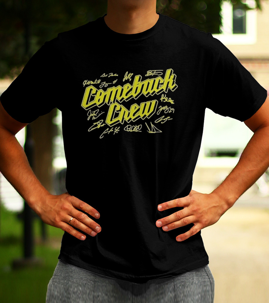 Comeback Crew Yellow 3D Lettering With Player Signatures Black T-Shirt